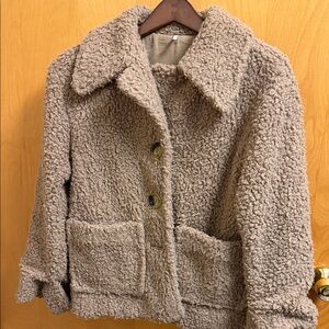 Free People Textured Teddy Jacket in Tan